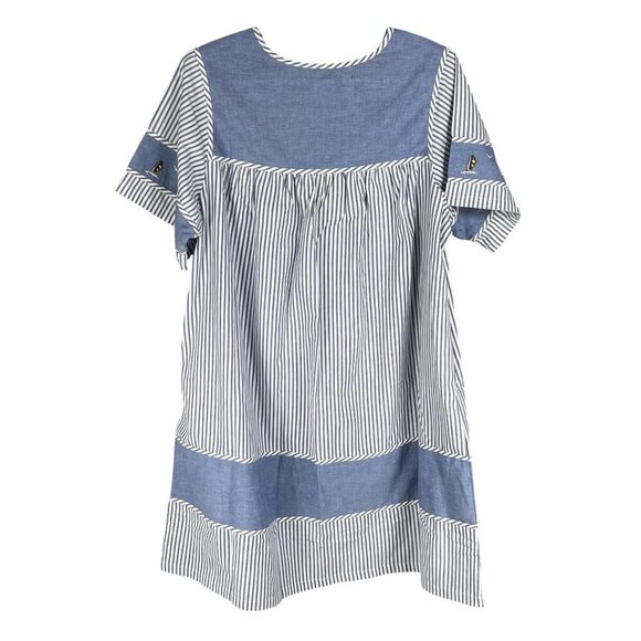 National Women 2X Chambray Striped Nautical Embroidery Dress Costal Beachy Artsy - Picture 2 of 15